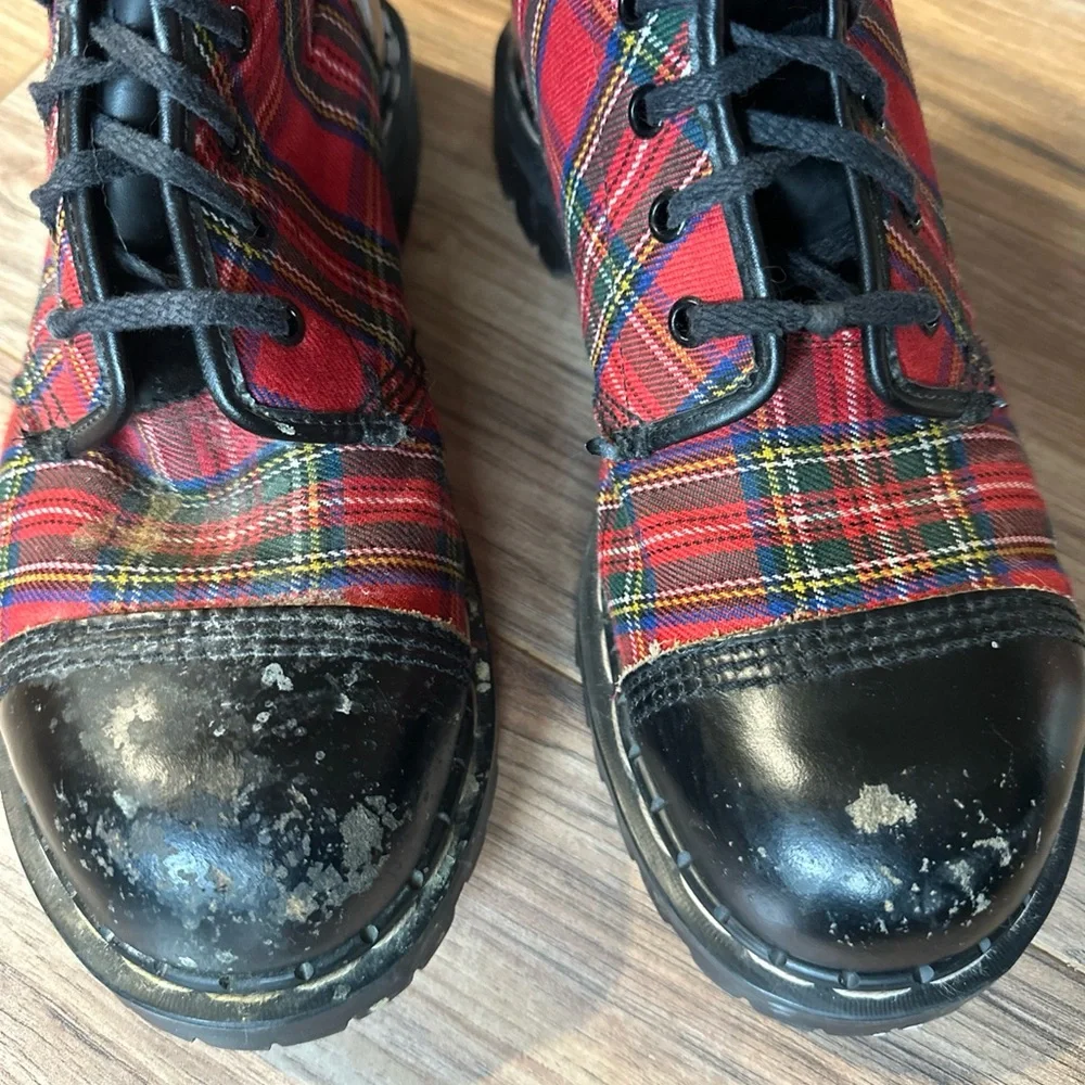Gripfast 20-eye Steel Toe Boots England Tartan Plaid Red Size 10.5-11M 11.5-12W - Picture 3 of 10